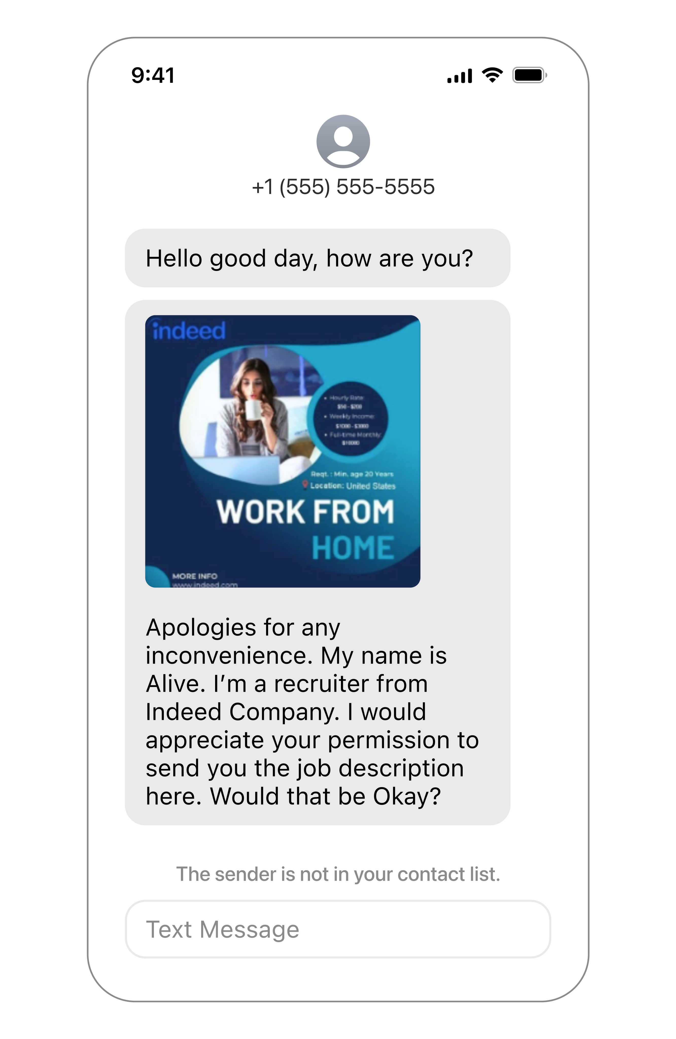 Second scam message example